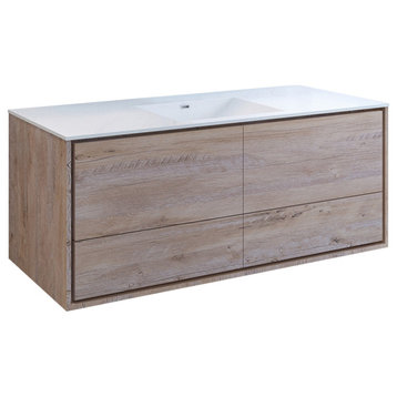 Fresca Catania 60" Natural Wood Wall Hung Cabinet With Integrated Single Sink