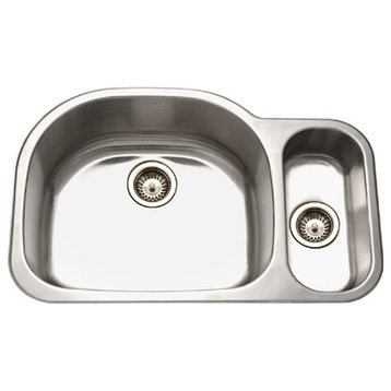 Houzer MG-3209SR-1 Medallion Stainless Steel 70/30 Double Bowl Sink, Small Right