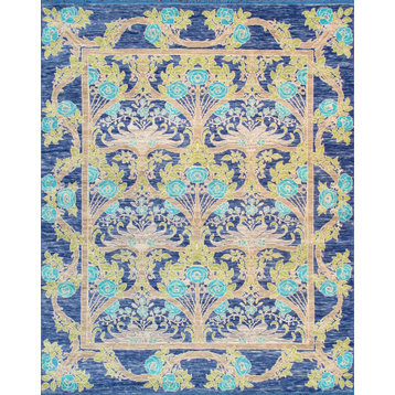 Oushak Collection Hand, Knotted Wool Blue Area Rug, 7'11" X 9' 9"