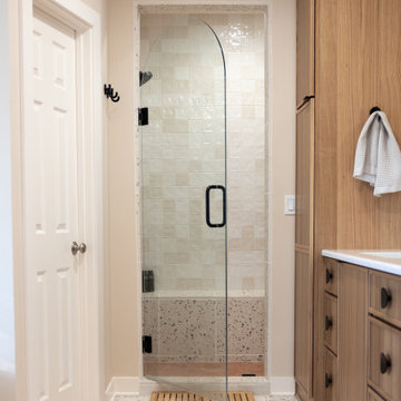 Primary & Guest Bathroom Remodel with Improved Layout and Heated Terrazzo Floors