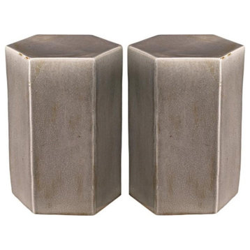 Home Square Small Transitional Ceramic Side Table in Gray - Set of 2