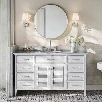 Ariel Kensington 61" Rectangle Sink Bath Vanity, White, 0.75" Carrara Marble