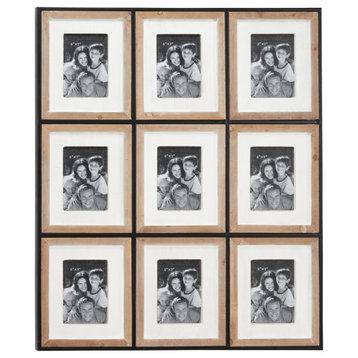 Metal and Wood Wall Art Photo Display With 9 Wood Picture Frames