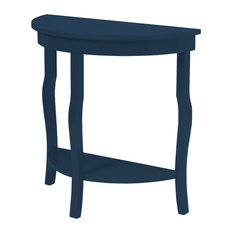 Lillian Wood Half Moon Console Table With Curved Legs and Shelf, Navy Blue