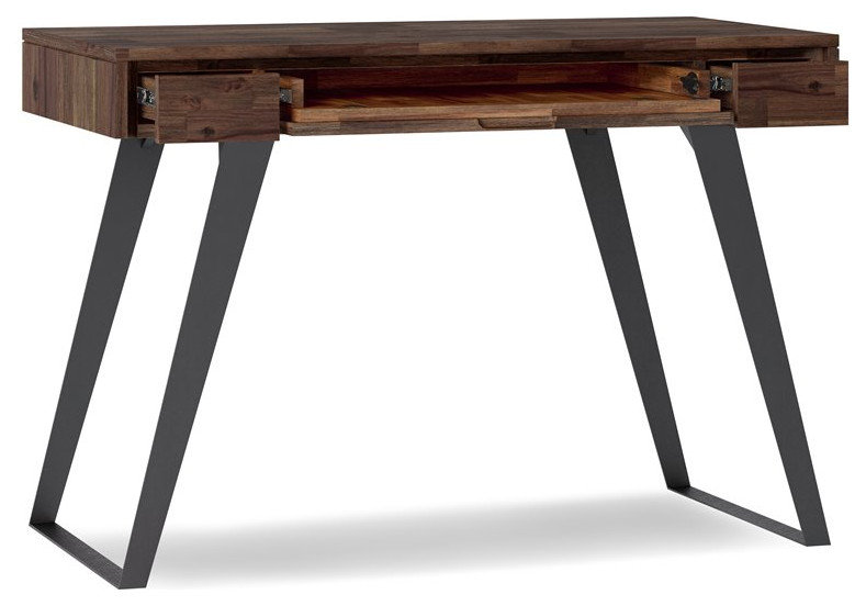 Simpli Home Lowry 44" Solid Wood Writing Desk in Distressed Charcoal ...