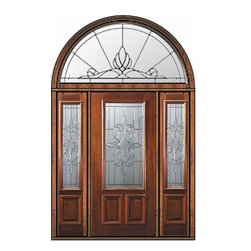 Pre-hung Sidelights-Transom Door 80 Wood Mahogany New Orleans - Front Doors