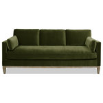 Jennifer Taylor Home - Knox 84" Modern Farmhouse Sofa, Olive Green Performance Velvet - The perfect blend between casual comfort and style, the Knox Seating Collection by Jennifer Taylor Home brings cozy modern feelings into any space. The natural wood base and legs make a striking combination with the luxurious velvet upholstery. The back and arm pillows are all removable and reversible for the ultimate convenience of care. Whether you're lounging alone or entertaining friends, let the Knox chair and sofa be the quintessential backdrop of your daily routine.