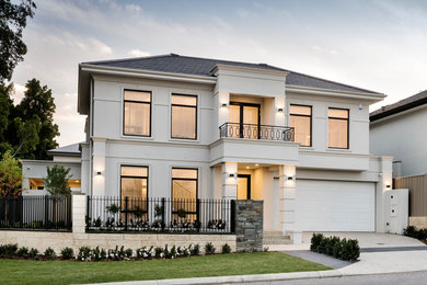 This is an example of a two-storey white house exterior in Perth with a hip roof.