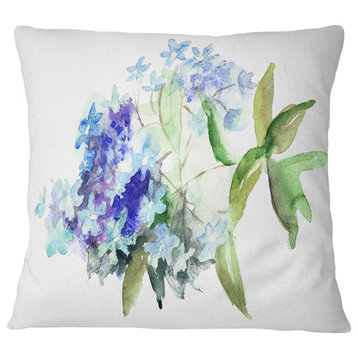 Hydrangea Blue Flowers Floral Throw Pillow, 16"x16"