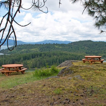 Round Wooden Picnic Tables (Attached Benches)