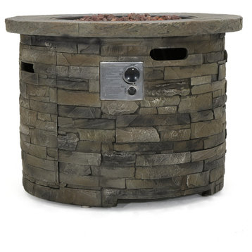 GDF Studio Stonecrest Outdoor Circular Fire Table, Gray/Round