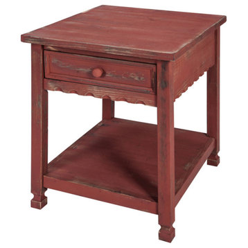 Country Cottage End Table, Rustic Red Antique Finish