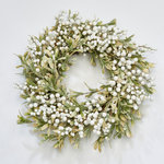 Worth Imports - 24" White Berries And Green Leaves Wreath - Give your holiday decoration a wintery look with this white berries wreath. It has a combination of beautiful frosted leaves & berries covered in glitter for that winter-like look. Place it on a door or wall to give your holiday decoration the perfect accent.