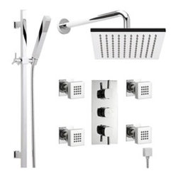 Fontana Thermostatic Shower System Chrome With Rain Shower Head and 4 Jets - Showerheads And Body Sprays