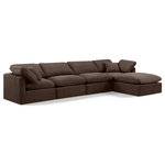 Meridian Furniture - Indulge Upholstered Modular L-Shaped Sectional, Brown, 5-Piece: 2 Armless Chair, 2 Corner Chair, 1 Ottoman, Down Stuffed Velvet - Experience ultimate comfort and style with our brown velvet Indulge Sectional. The luxurious velvet will elevate the aesthetic of any room. This sofa provides ample space for you to relax while its modular build offers the option of unlimited configurations. Whether you're looking to add a stylish element to your living room or a comfortable seating option to your bedroom, this sofa is the perfect choice.