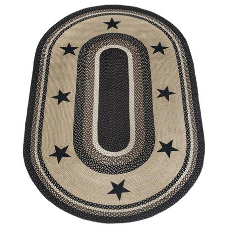 Earth Rugs OP-313 Black Stars Oval Patch 4 Feet x 6 Feet