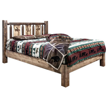 Montana Woodworks Homestead Wood King Platform Bed with Bronc Design in Brown