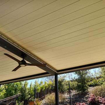 Double Roof Louvered pergola with lighting, fan, and screens