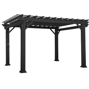Outdoor Pergola, Galvanized Steel Frame With Trellis Top & Power Outlets, Black