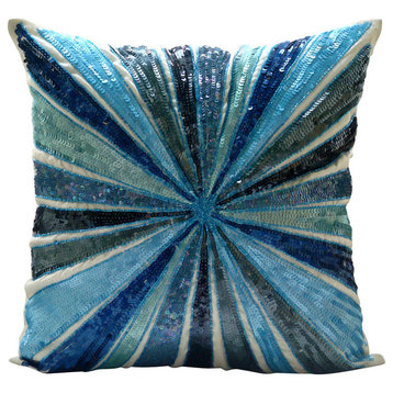 Aqua Sequins Pinwheel Blue Art Silk 18"x18" Pillow Cover, Aqua Illusion