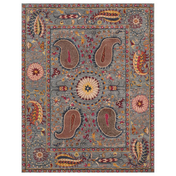 EORC Hand-tufted Wool Blue Transitional Floral Paisley Rug, Rectangular