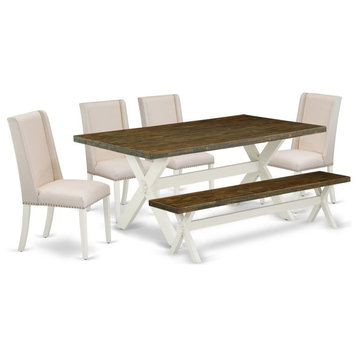 East West Furniture X-Style 6-piece Wood Dining Set in Linen White