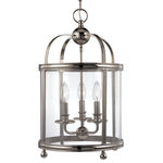 Hudson Valley Lighting - Larchmont, 12" Pendant, Aged Brass Finish, Clear Glass Shade - A carousel of candelabra light shines within the smooth metalwork of the Larchmont lantern. We've freshened the fixture's classic cupola inspiration with tastefully understated styling. Cast metal rings, enhanced with eye-catching beaded details, create the barrel framework for Larchmont's four shining panes of clear, curved glass.
