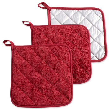 DII Barn Red Terry Pot Holder, Set of 3