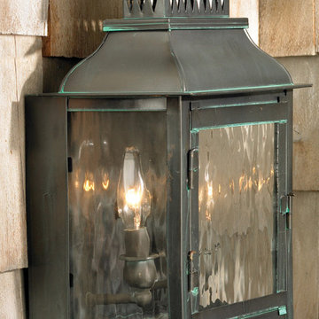 Williams Towne Collection 1-Light 11" Verde Patina Wall Lantern with Water Glass