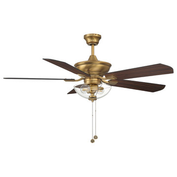 52" 2-Light Outdoor Ceiling Fan, Natural Brass