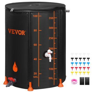 VEVOR Collapsible Rain Barrel Rain Catcher 100 Gallon Large Capacity PVC Black