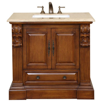 38 Inch Single Sink Bathroom Vanity Cabinet, Traditional, Travertine