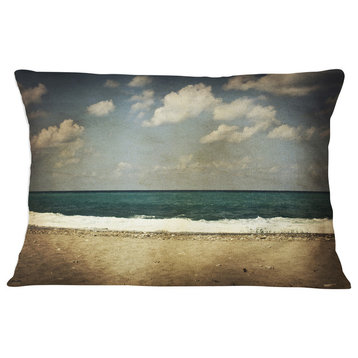 Vintage Beach with Heavy Clouds Seashore Throw Pillow, 12"x20"