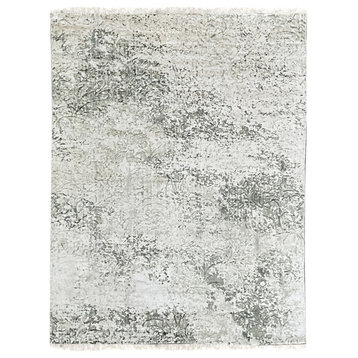 EORC Ivory/Green Hand Knotted Wool Rug 7' x 9'