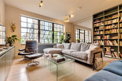 Large modern open plan living room in London.