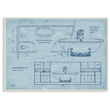 Master Bath Plan Blueprint Wall Plaque Art, 10x15