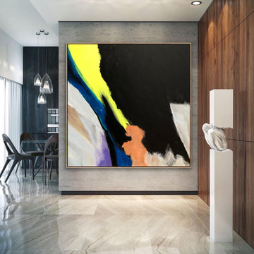 "Strong" 60x60 IN Black neon abstract Art Large Modern Painting MADE TO ORDER