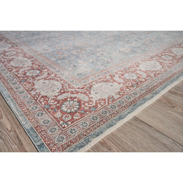Heritage Power Loomed Polyester and Acrylic Navy/Red Area Rug, 2'6"x12'