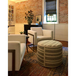 Raised Line Woven Wool Ottoman | Grey & Cream | Thayer Design Studio - Footstools And Ottomans