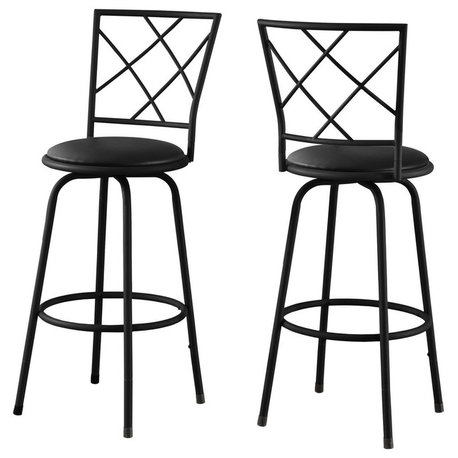 Bar Stool, Set Of 2, Swivel, Bar Height, Metal, Pu Leather Look, Black