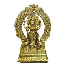 Mogulinterior - Lakshmi with Elephants Brass Sculpture Indian Figurines Yoga Gift of Abundance - Decorative Objects and Figurines