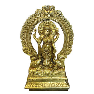Mogulinterior - Lakshmi with Elephants Brass Sculpture Indian Figurines Yoga Gift of Abundance - Decorative Objects And Figurines