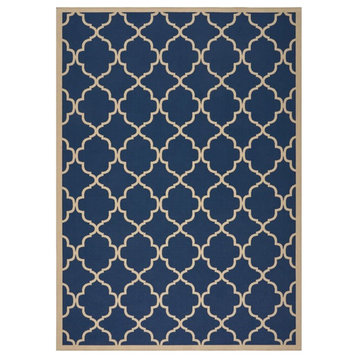 Noble House Serafin 130x94" Indoor Fabric Geometric Area Rug in Navy and Ivory