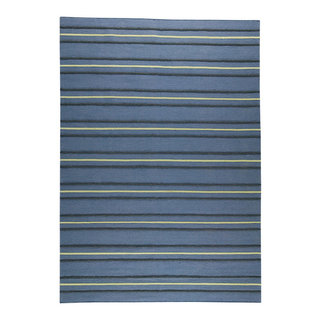 Hand Woven Blue Wool Area Rug, 6'6