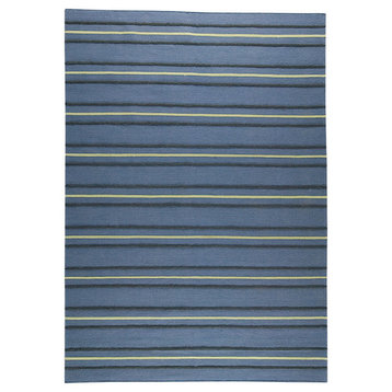 Hand Woven Blue Wool Area Rug, Blue, 4'6"x6'6"