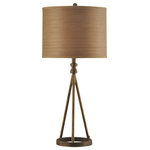 StyleCraft Home Collection - Millbrook Table Lamp, Antique Brass Finish, Brown Hardback Fabric Shade - Featuring a monochrome appearance and sleek design, this antique brass table lamp is perfect for a bedroom nightstand or an office desk. Also lovely in a hallway, dining room, or living room, this lamp has a tripod frame of antique brass. A brown hardback shade completes the stylish appearance.