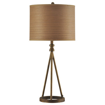 Millbrook Table Lamp, Antique Brass Finish, Brown Hardback Fabric Shade