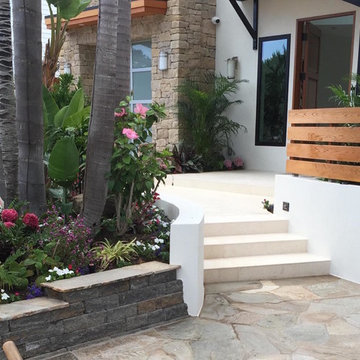 Radius garden walls and flagstone hardscape, La Jolla
