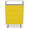 Mid Century Modern 4-Drawer Dresser Chest, 1-Shelf, White and Yellow