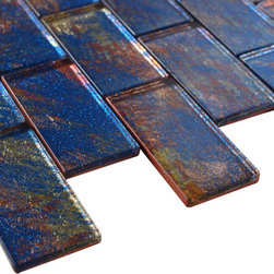 2x4 Glossy Glitter Blue and Red Sky Subway Glass Mosaic Tiles - Home Accessories & Decor